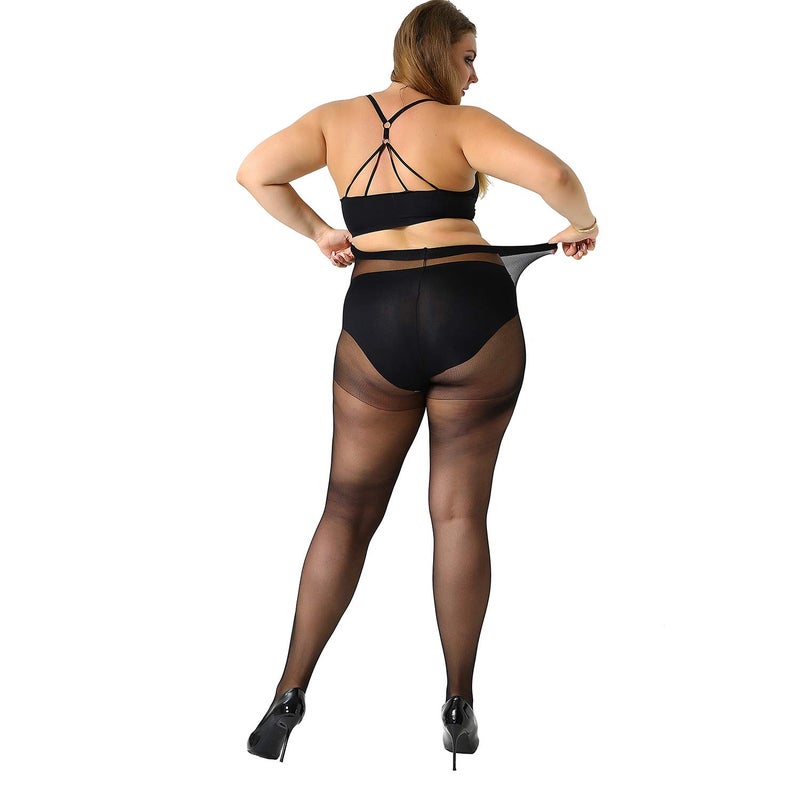 MANZI 4 Pairs Plus Size Pantyhose for Women 20 Denier Sheer Stocking(Black,3X-Large) - Image 4